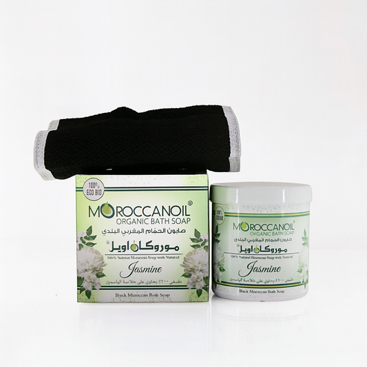 Moroccan Oil Bath Soap 250 g + Moroccan Exfoliating Glove - صابون مغربي ٢٥٠ جم + ليفة مغربية (كسّال مغربي)