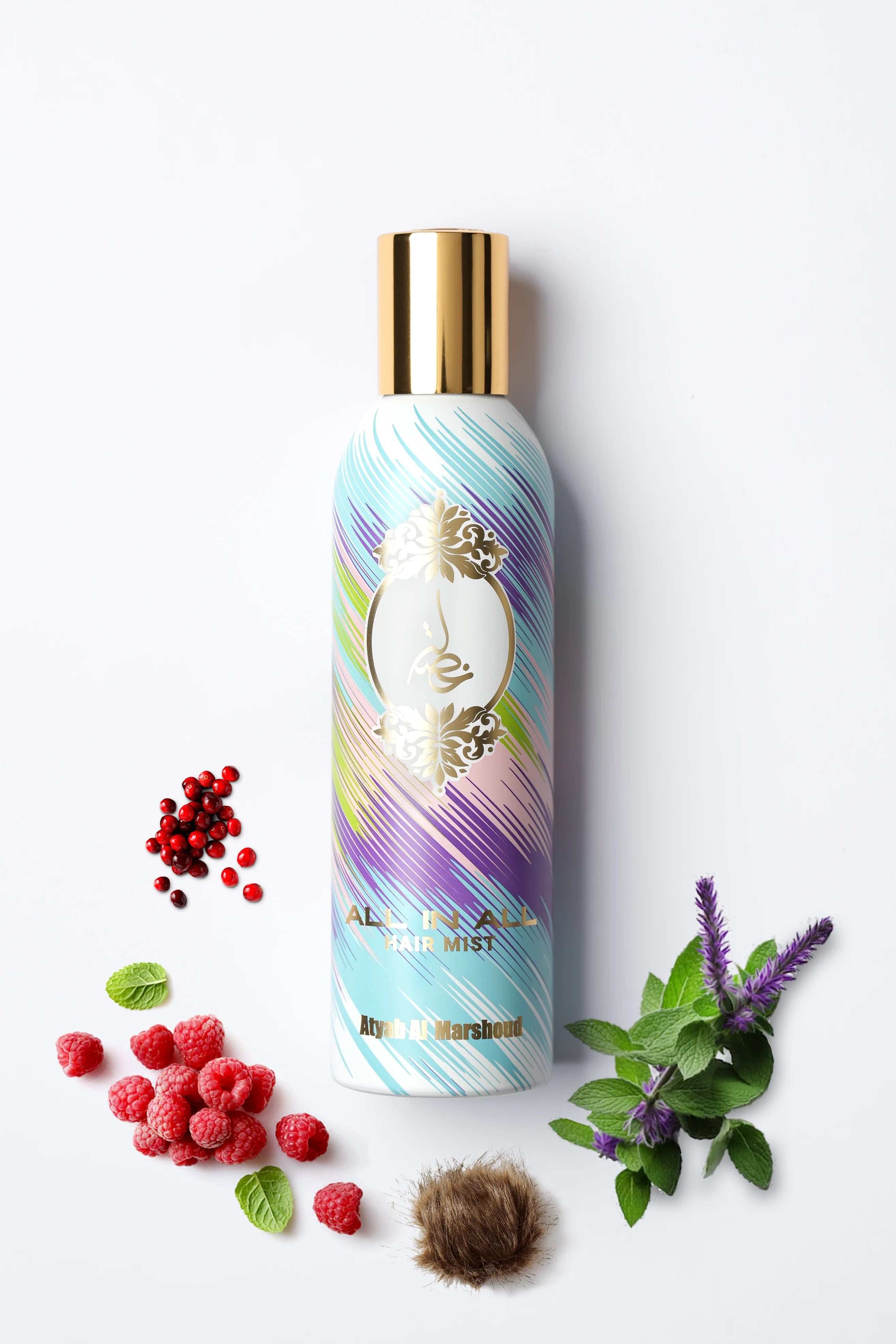 All In All - Hair Mist by Atyab Al Marshoud | A Luxurious Blend of Raspberry, Musk & Patchouli -All In All - ميست الشعر من أطياب المرشود | لمسة فاخرة برائحة التوت، المسك، والباتشولي