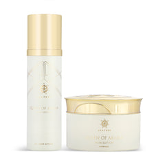 Queen of Arabia Musk Edition Set - 2 Pieces | Long-Lasting Body Mist & Powder - مجموعة كوين أوف أرابيا مسك إيديشن - حبتين | رذاذ عطري + بودرة للجسم بثبات يدوم طويلًا