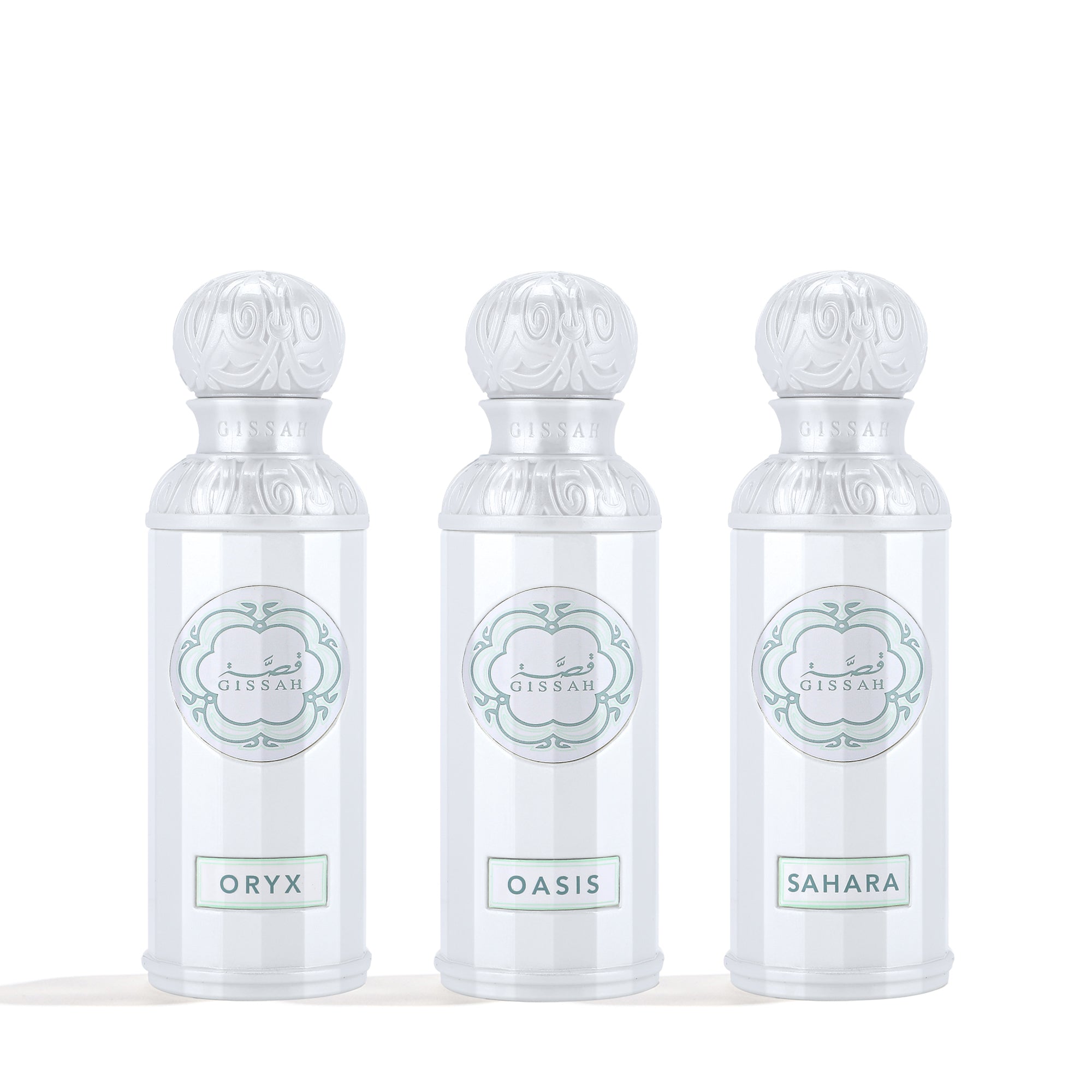 Gissah Soul of Arabia Set – 3 perfumes x 50ml each, luxurious Arabian fragrance collection with elegant oriental and woody scents for men and women.