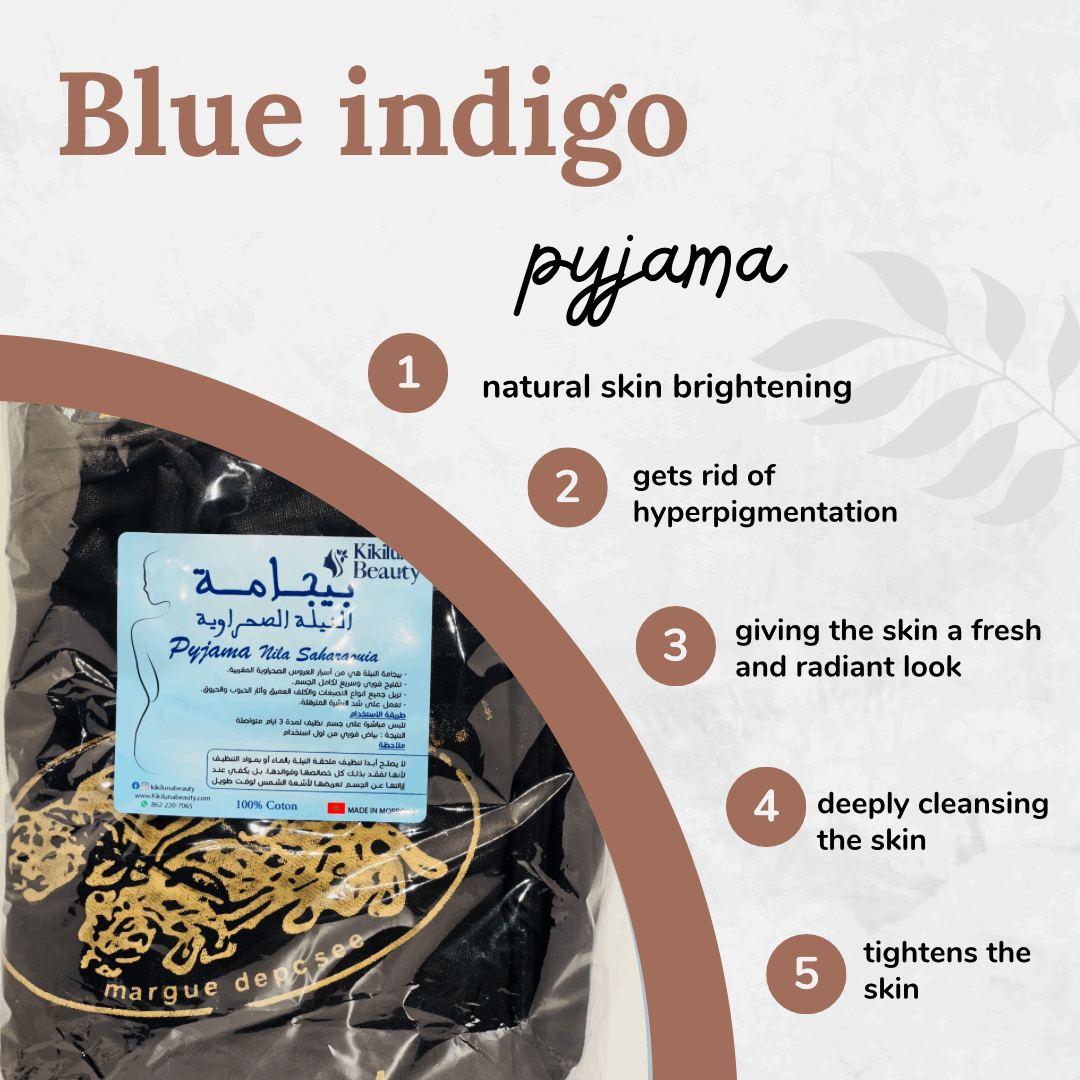 Authentic Moroccan Indigo Pajama | Skin Brightening & Nourishing Sleepwear - بيجامة النيلة المغربية الأصلية | تفتيح وتوحيد لون الجسم بفعالية