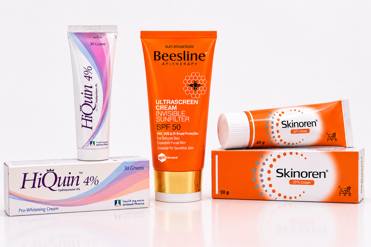 Complete Advanced Dark Spots & Hyperpigmentation Routine – Strong | روتين التصبغات والكلف الكامل القوي | Skinoren + Hiquin 4% + Beesline Sunscreen