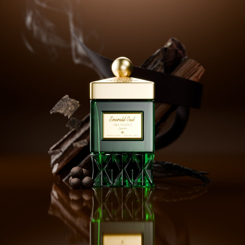 Maamoul Emerald Oud - 70g | A Luxurious Oud Blend by Ibrahim Al Qurashi - معمول إيميرالد عود - 70 جرام من إبراهيم القرشي | بخور فاخر بروائح العود والزعفران والمسك
