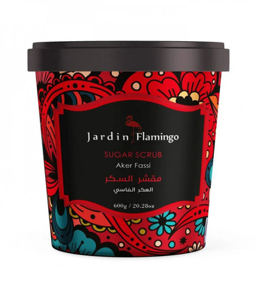 Jardin Flamingo Sugar Scrub Aker Fassi – Natural Moroccan Exfoliating Body Scrub - جاردين فلامينجو مقشر السكر بالعكر الفاسي – مقشر طبيعي مغربي للجسم